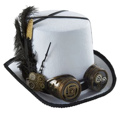 Vintage White Steampunk Top Hat Gear - image 2