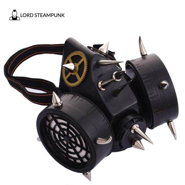 Black Devil Rivets Cyberpunk Gas Mask Respirator Lord Steampunk 8477