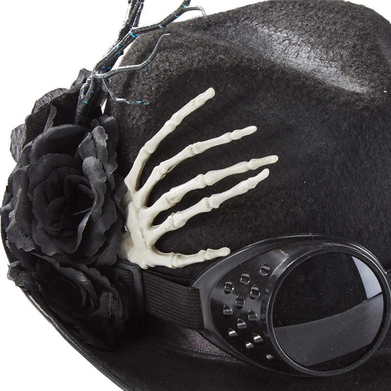 Steampunk Top Black Hat Retro Goggles Skeleton Hand Steampunk Top Black Hat Retro Goggles Skeleton Hand