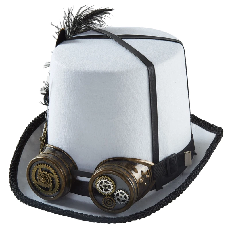 Vintage White Steampunk Top Hat Gear Vintage White Steampunk Top Hat Gear