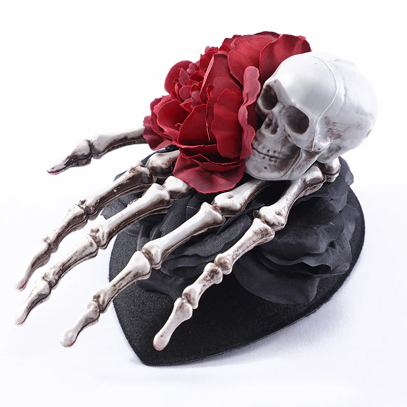 Anime Hat Steam Punk Mini Top Hat With Skeleton Hand Hair Accessories Anime Cosplay Women Hair Clips With Flowers Black Hat Anime Hat Steam Punk Mini Top Hat With Skeleton Hand Hair Accessories Anime Cosplay Women Hair Clips With Flowers Black Hat