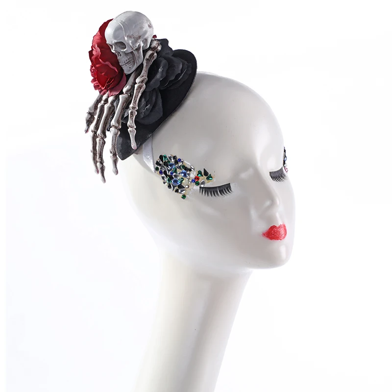 Anime Hat Steam Punk Mini Top Hat With Skeleton Hand Hair Accessories Anime Cosplay Women Hair Clips With Flowers Black Hat Anime Hat Steam Punk Mini Top Hat With Skeleton Hand Hair Accessories Anime Cosplay Women Hair Clips With Flowers Black Hat