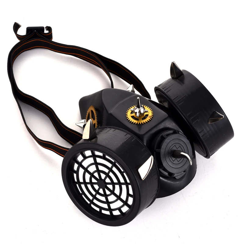 Black Respirator 2 Canisters 1 Valve Rave Steampunk Gear Rivets Mask Steam Punk Cosplay Industrial Spikes Mask Black Respirator 2 Canisters 1 Valve Rave Steampunk Gear Rivets Mask Steam Punk Cosplay Industrial Spikes Mask