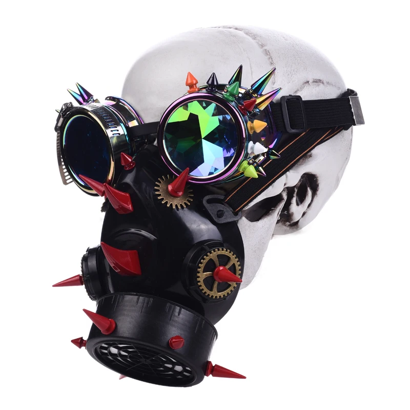 Cool Men Women Long Spike Studded Mask With Spikes Goggles Steampunk Red Multi-Color Punk Rivets Glasses and Gear Mask Biker Cool Men Women Long Spike Studded Mask With Spikes Goggles Steampunk Red Multi-Color Punk Rivets Glasses and Gear Mask Biker