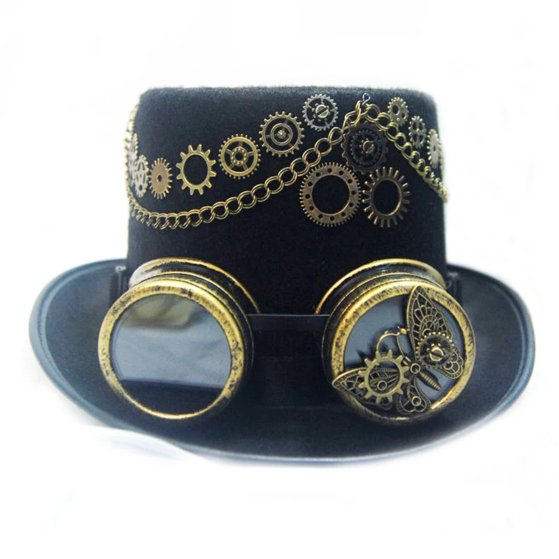 DIY Fedora Hat Steampunk Hat For Women Steam Punk Gear Top Hat Men Millinery Goggles Chain Butterfly Cogs Handmade Hats DIY Fedora Hat Steampunk Hat For Women Steam Punk Gear Top Hat Men Millinery Goggles Chain Butterfly Cogs Handmade Hats