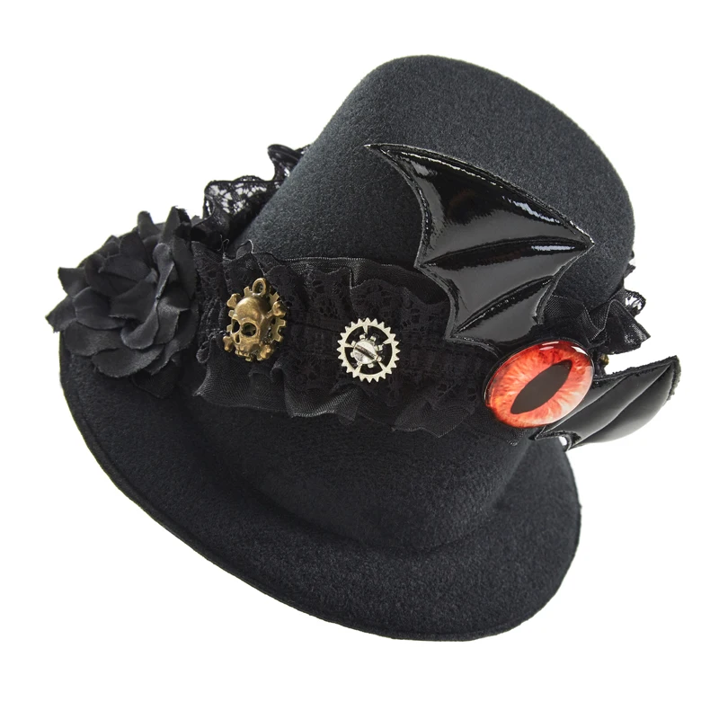 Gothic Gears Lace Bat Wing Mini Hat Steampunk Hair Clip Retro Fedora Hat Halloween Cosplay Party Mini Top Hats Gothic Gears Lace Bat Wing Mini Hat Steampunk Hair Clip Retro Fedora Hat Halloween Cosplay Party Mini Top Hats