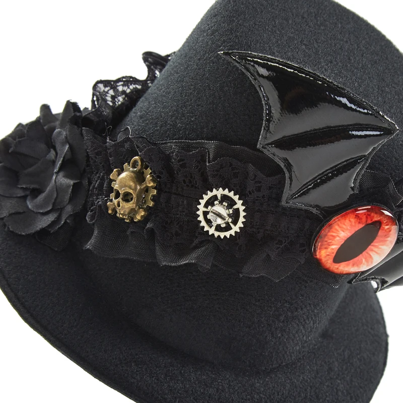 Gothic Gears Lace Bat Wing Mini Hat Steampunk Hair Clip Retro Fedora Hat Halloween Cosplay Party Mini Top Hats Gothic Gears Lace Bat Wing Mini Hat Steampunk Hair Clip Retro Fedora Hat Halloween Cosplay Party Mini Top Hats