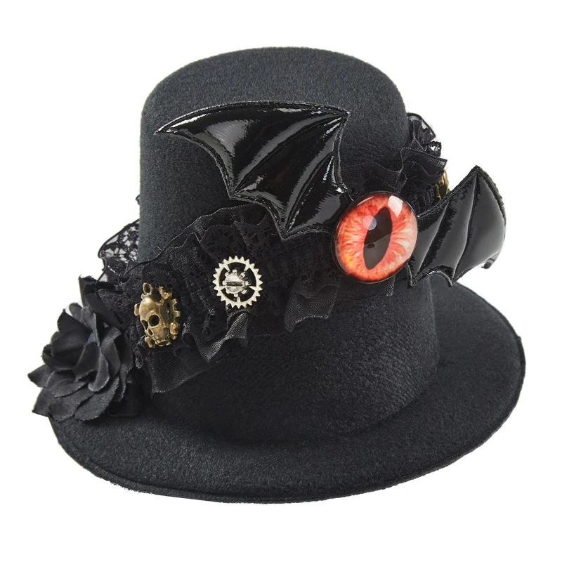 Gothic Gears Lace Bat Wing Mini Hat Steampunk Hair Clip Retro Fedora Hat Halloween Cosplay Party Mini Top Hats Gothic Gears Lace Bat Wing Mini Hat Steampunk Hair Clip Retro Fedora Hat Halloween Cosplay Party Mini Top Hats