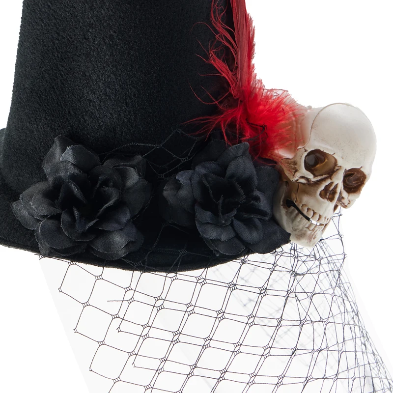 Gothic Mini Top Hat Vintage Retro Rose Skull Feather Face Tulle Small Hats Lolita Halloween Headpiece Gothic Mini Top Hat Vintage Retro Rose Skull Feather Face Tulle Small Hats Lolita Halloween Headpiece