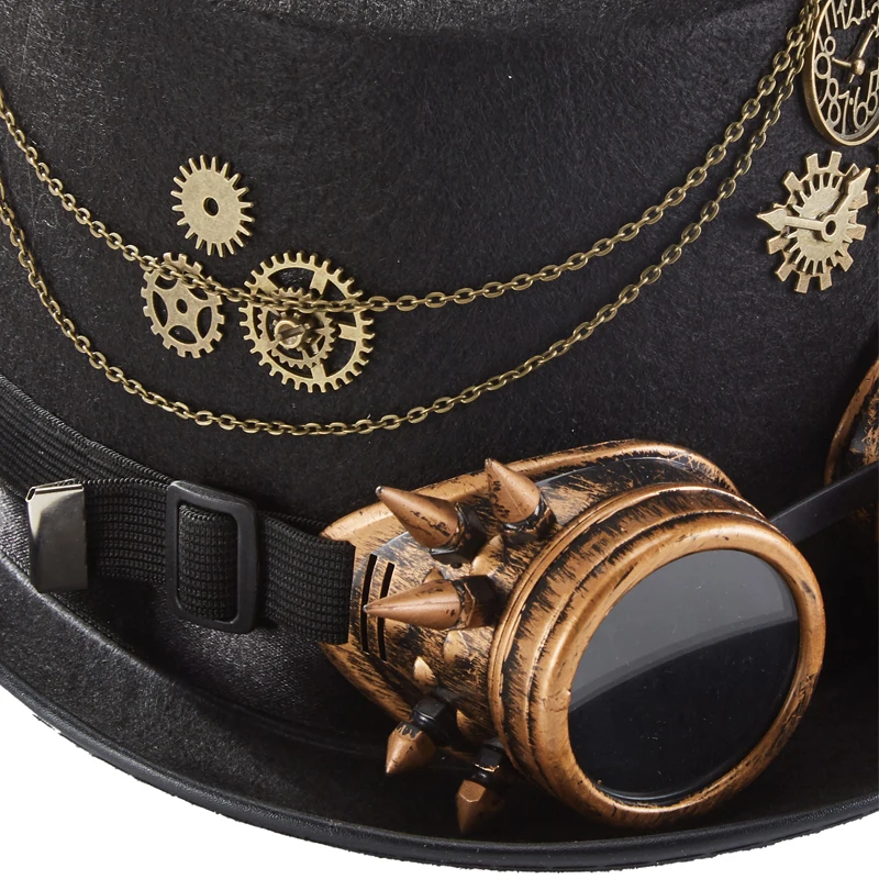 Gothic Retro Hat Steampunk Rose Gears Chains Top Hat Vintage Goggles Fedora For Party Gothic Retro Hat Steampunk Rose Gears Chains Top Hat Vintage Goggles Fedora For Party