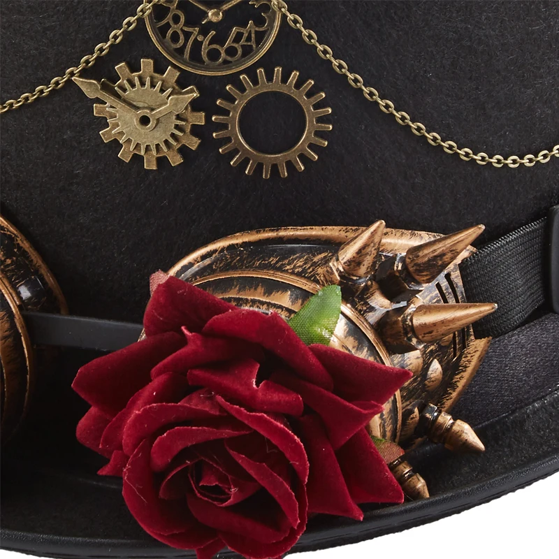 Gothic Retro Hat Steampunk Rose Gears Chains Top Hat Vintage Goggles Fedora For Party Gothic Retro Hat Steampunk Rose Gears Chains Top Hat Vintage Goggles Fedora For Party