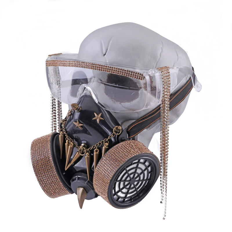 Halloween Mask With Rivet Goggles With Crystal Tassels Respirator Cosplay Steampunk Masks Glasses Street Fashion Stage Party Halloween Mask With Rivet Goggles With Crystal Tassels Respirator Cosplay Steampunk Masks Glasses Street Fashion Stage Party