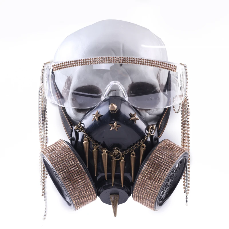 Halloween Mask With Rivet Goggles With Crystal Tassels Respirator Cosplay Steampunk Masks Glasses Street Fashion Stage Party Halloween Mask With Rivet Goggles With Crystal Tassels Respirator Cosplay Steampunk Masks Glasses Street Fashion Stage Party