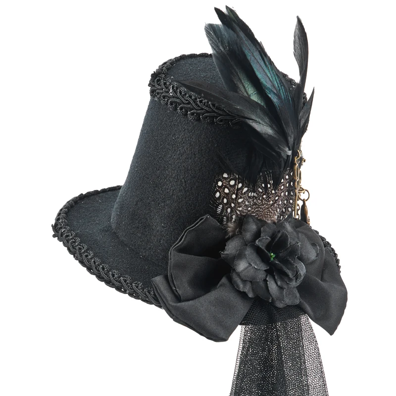 Halloween Punk Mini Top Hat Steampunk Gears Chain Feather Bowknot Small Hats Cosplay Hair Clip Halloween Punk Mini Top Hat Steampunk Gears Chain Feather Bowknot Small Hats Cosplay Hair Clip