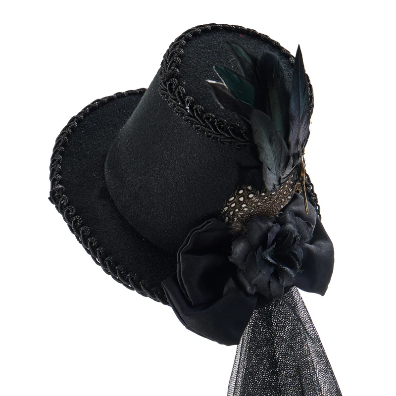 Halloween Punk Mini Top Hat Steampunk Gears Chain Feather Bowknot Small Hats Cosplay Hair Clip Halloween Punk Mini Top Hat Steampunk Gears Chain Feather Bowknot Small Hats Cosplay Hair Clip