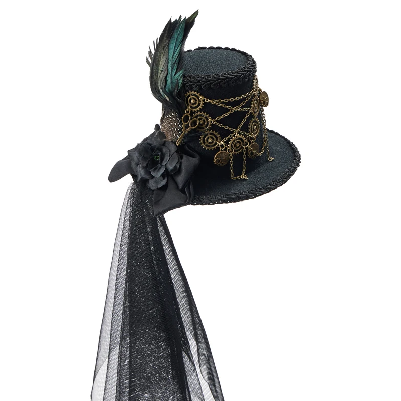 Halloween Punk Mini Top Hat Steampunk Gears Chain Feather Bowknot Small Hats Cosplay Hair Clip Halloween Punk Mini Top Hat Steampunk Gears Chain Feather Bowknot Small Hats Cosplay Hair Clip