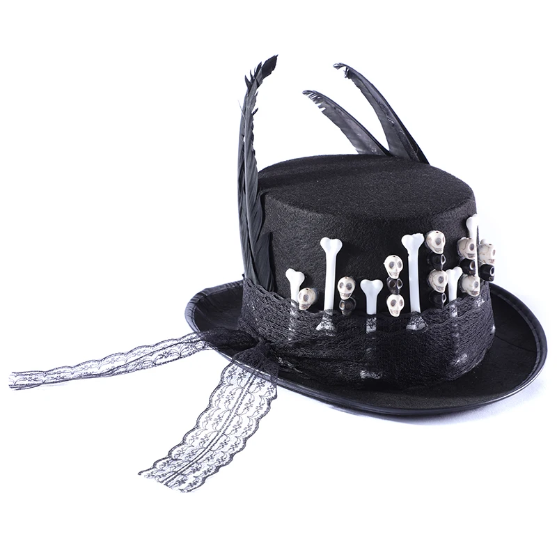 Hat Men Women Gothic Top Hat With Skulls Lace Feather Stage Magic Hat New Fashion Steampunk Handmade Skeleton Hats Party Hat Men Women Gothic Top Hat With Skulls Lace Feather Stage Magic Hat New Fashion Steampunk Handmade Skeleton Hats Party