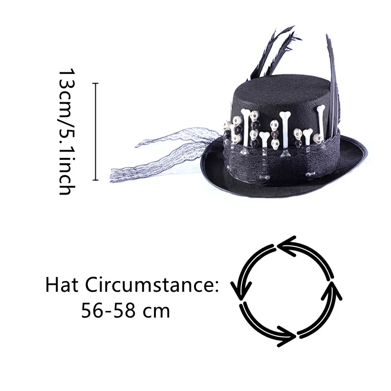 Hat Men Women Gothic Top Hat With Skulls Lace Feather Stage Magic Hat New Fashion Steampunk Handmade Skeleton Hats Party Hat Men Women Gothic Top Hat With Skulls Lace Feather Stage Magic Hat New Fashion Steampunk Handmade Skeleton Hats Party