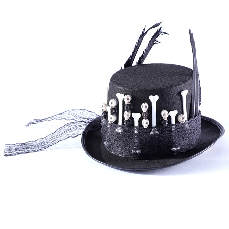 Hat Men Women Gothic Top Hat With Skulls Lace Feather Stage Magic Hat New Fashion Steampunk Handmade Skeleton Hats Party Hat Men Women Gothic Top Hat With Skulls Lace Feather Stage Magic Hat New Fashion Steampunk Handmade Skeleton Hats Party