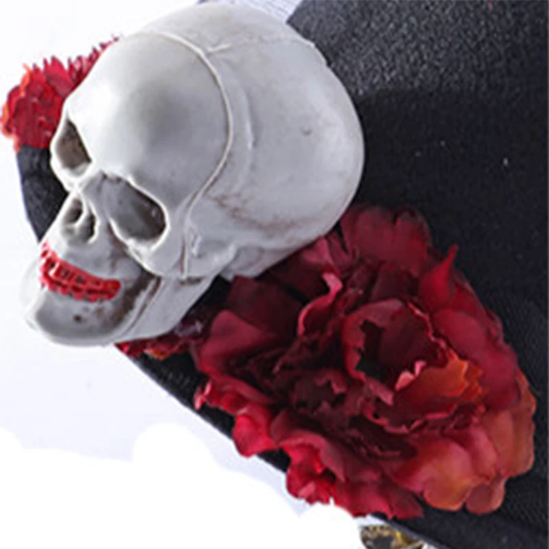 Hats Steam Punk Mini Top Hat Women Fedora With Skull Hair Clip Lolita Vintage Hat Flowers Hair Accessories For Women Halloween Hats Steam Punk Mini Top Hat Women Fedora With Skull Hair Clip Lolita Vintage Hat Flowers Hair Accessories For Women Halloween