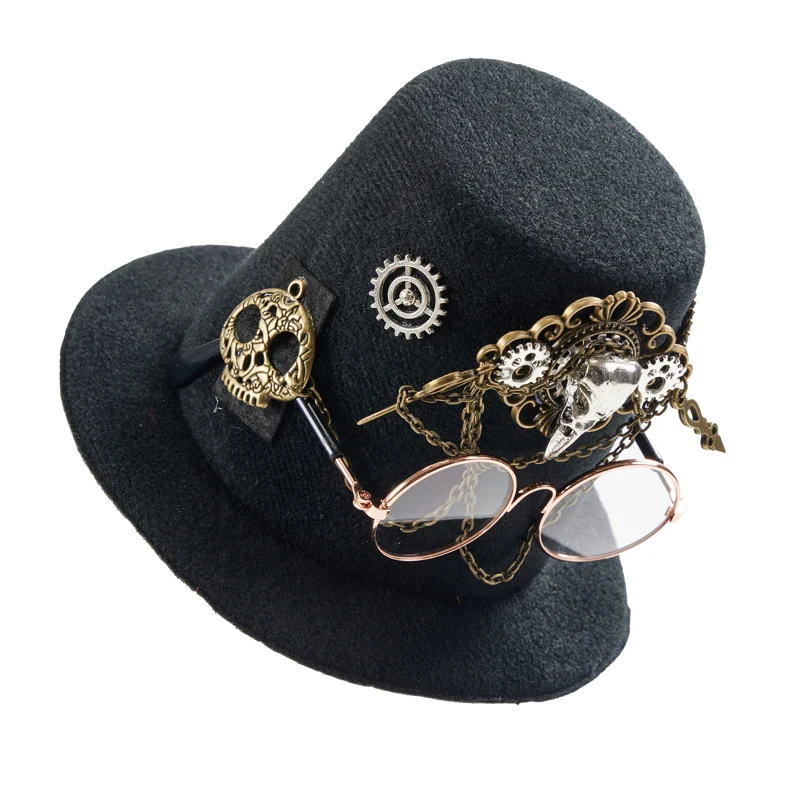 Lolita Punk Vintage Mini Top Hat Gothic Retro Glasses Gears Chain Pet Hats Decors Headwear Lolita Punk Vintage Mini Top Hat Gothic Retro Glasses Gears Chain Pet Hats Decors Headwear