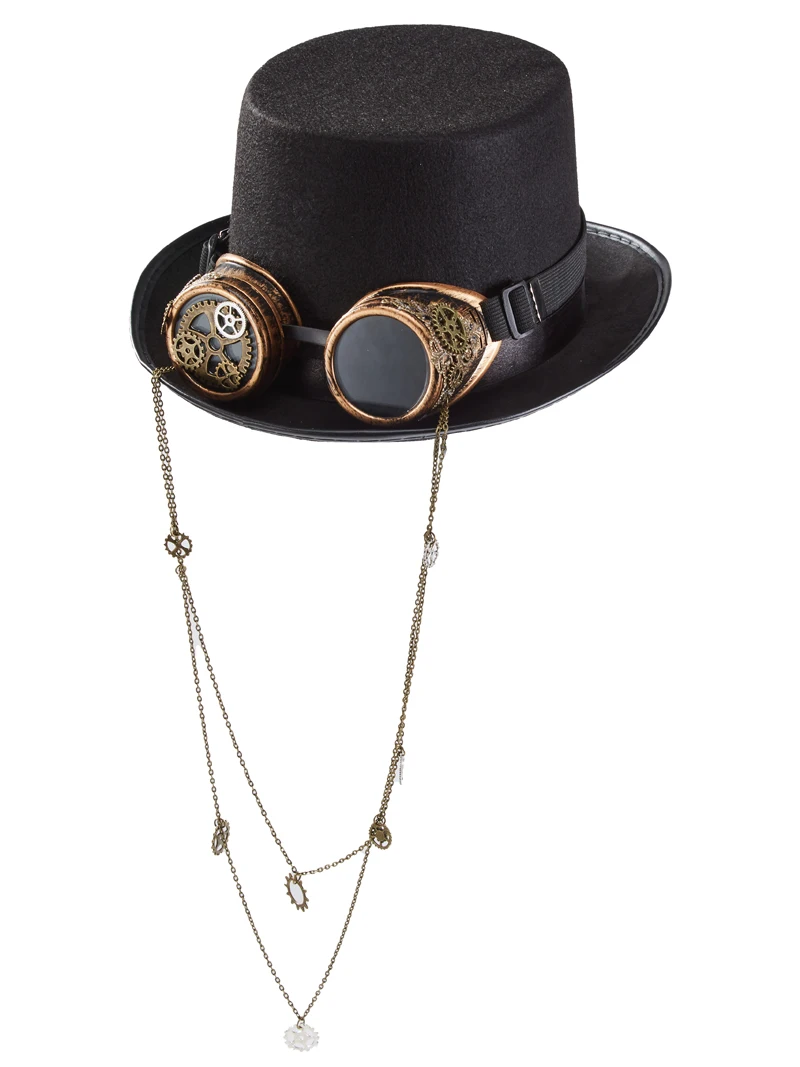 Men Women Black Steampunk Hats Unisex Goggles Gear Decors Punk Fedoras Halloween Party Top Hat Men Women Black Steampunk Hats Unisex Goggles Gear Decors Punk Fedoras Halloween Party Top Hat