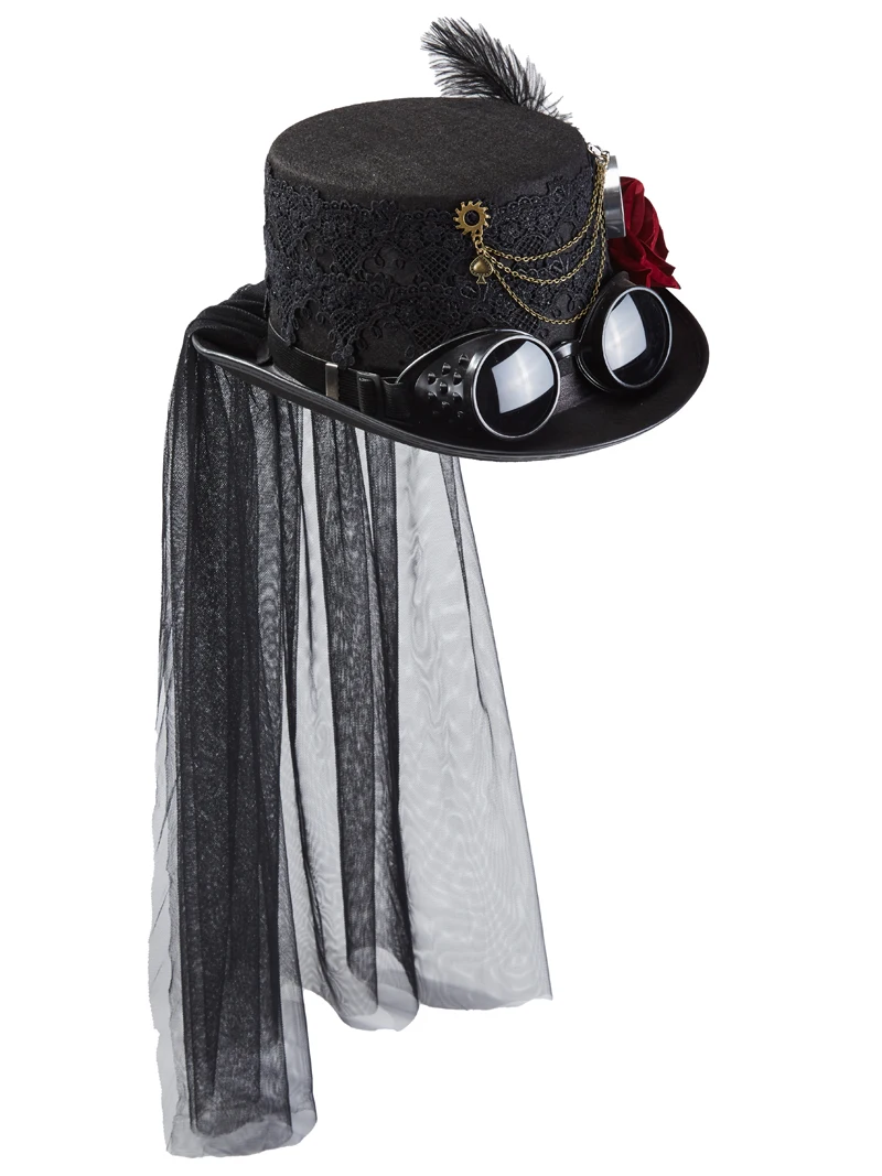 Men Women Cosplay Hat Steampunk Top Hats Magic Hat Punk Gear Chains Rose fedora With Veil Men Women Cosplay Hat Steampunk Top Hats Magic Hat Punk Gear Chains Rose fedora With Veil