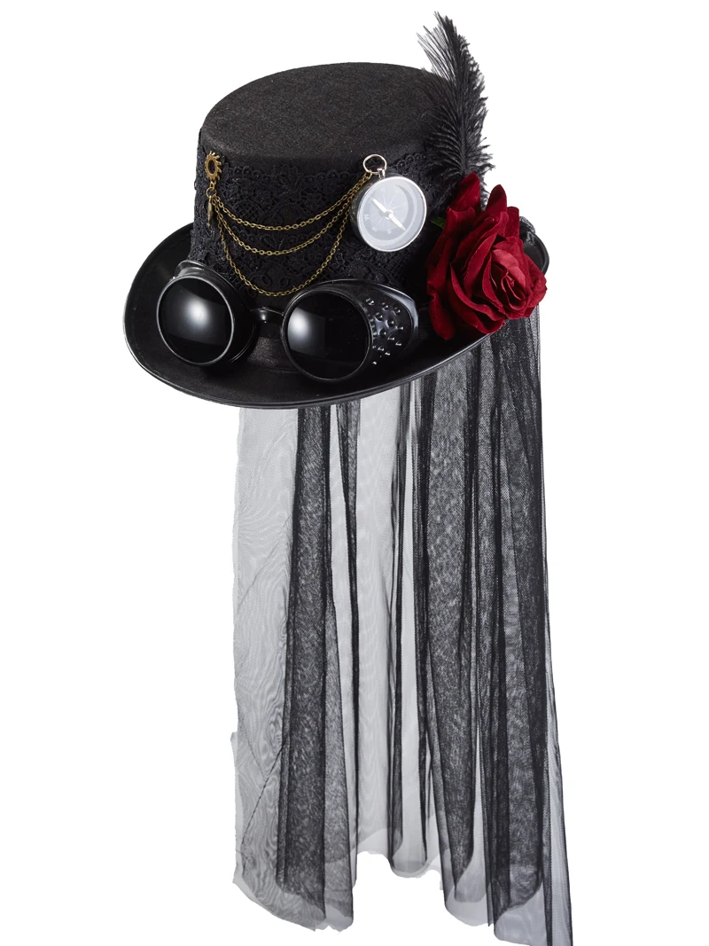 Men Women Cosplay Hat Steampunk Top Hats Magic Hat Punk Gear Chains Rose fedora With Veil Men Women Cosplay Hat Steampunk Top Hats Magic Hat Punk Gear Chains Rose fedora With Veil