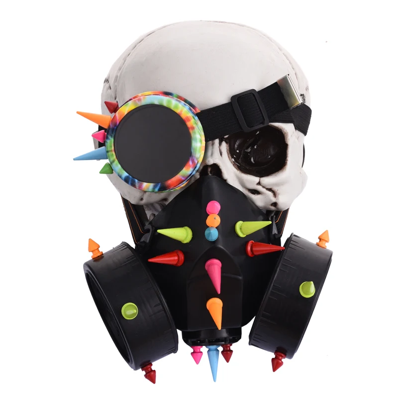 Punk Black Man Goggles Face Dust Gas Mask Steampunk Costumes Rivets Glasses Spikes Mask Set Party Halloween Accessories Goth Punk Black Man Goggles Face Dust Gas Mask Steampunk Costumes Rivets Glasses Spikes Mask Set Party Halloween Accessories Goth