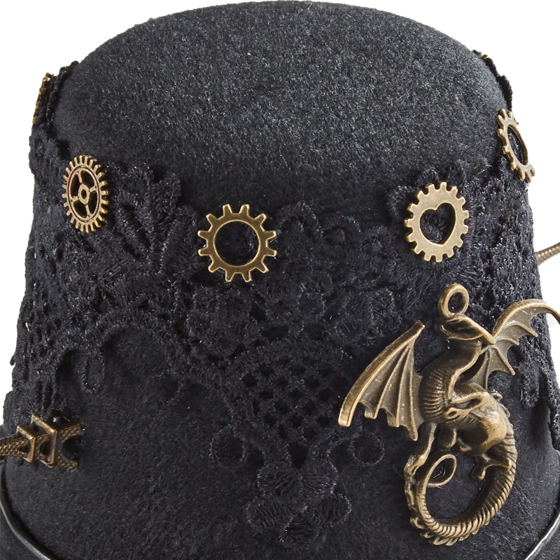 Punk Gears Mini Hat Gothic Dragon Lace Steampunk Little Top Hat Hairpin Party Halloween Christmas Porforming Prop Punk Gears Mini Hat Gothic Dragon Lace Steampunk Little Top Hat Hairpin Party Halloween Christmas Porforming Prop