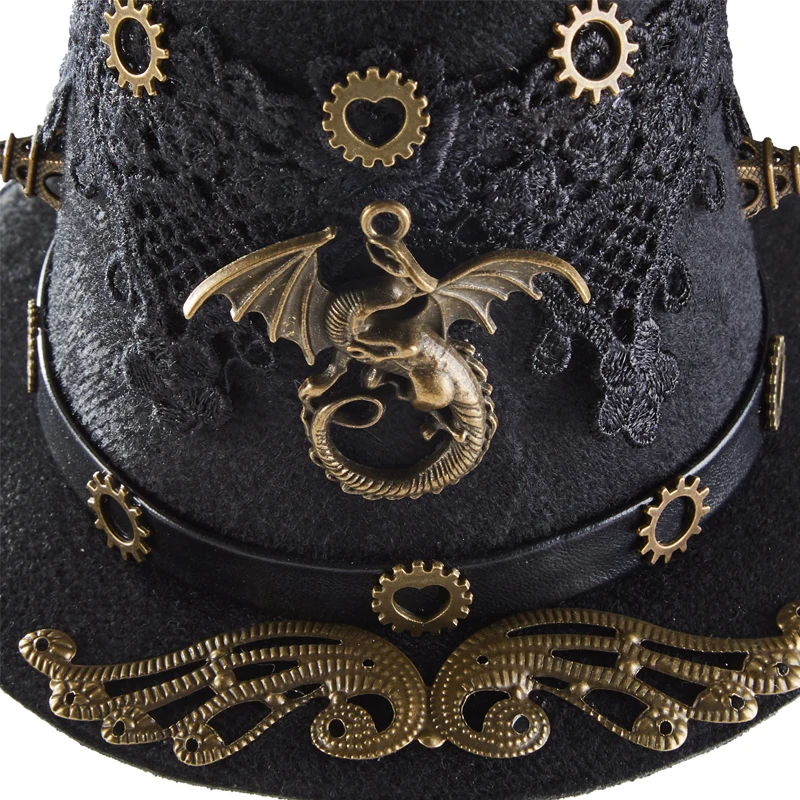 Punk Gears Mini Hat Gothic Dragon Lace Steampunk Little Top Hat Hairpin Party Halloween Christmas Porforming Prop Punk Gears Mini Hat Gothic Dragon Lace Steampunk Little Top Hat Hairpin Party Halloween Christmas Porforming Prop