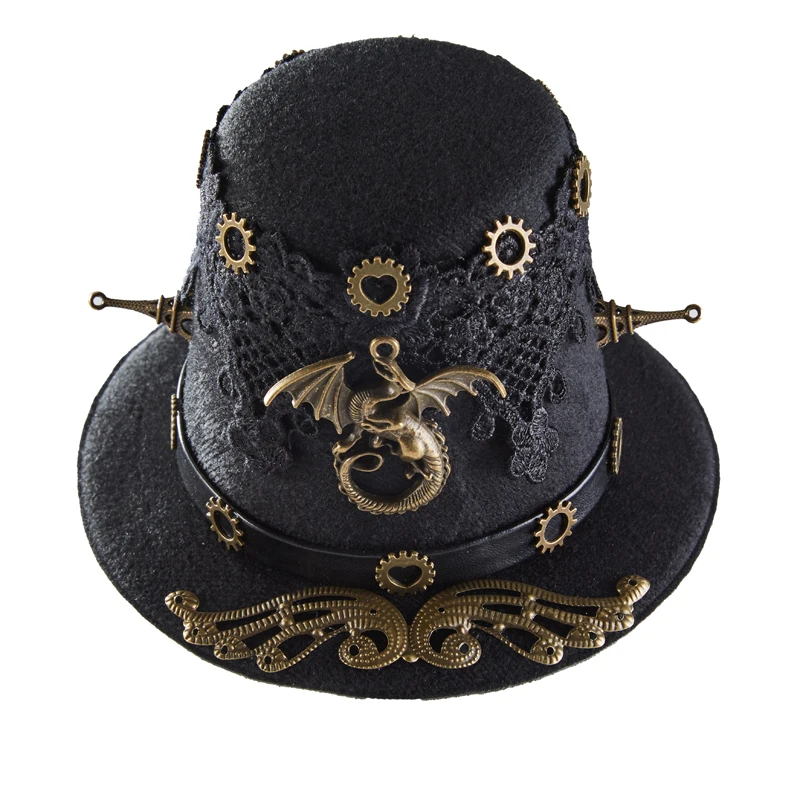 Punk Gears Mini Hat Gothic Dragon Lace Steampunk Little Top Hat Hairpin Party Halloween Christmas Porforming Prop Punk Gears Mini Hat Gothic Dragon Lace Steampunk Little Top Hat Hairpin Party Halloween Christmas Porforming Prop