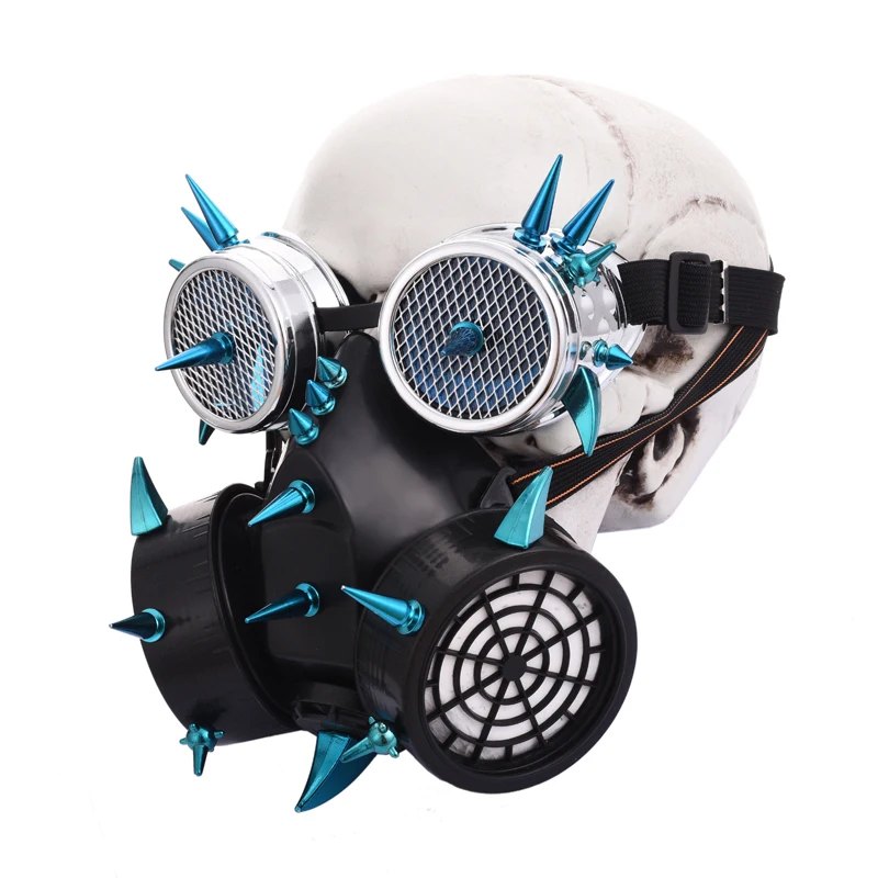 Punk Gothic Blue Spikes Respirator Masks Steampunk Gas Mask Goggles Women /Men Cosplay Props Halloween Costume Accessories Punk Gothic Blue Spikes Respirator Masks Steampunk Gas Mask Goggles Women /Men Cosplay Props Halloween Costume Accessories