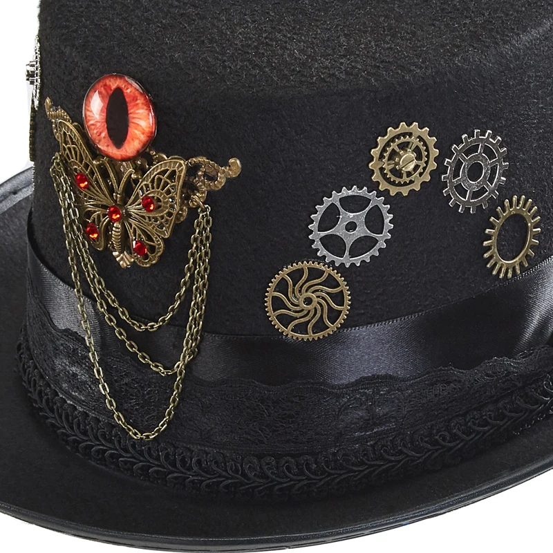 Retro Gothic Top Hat Men Women Lace Gears Evil Eye Chains Party Fedora Halloween Cosplay Fancy Dress Retro Gothic Top Hat Men Women Lace Gears Evil Eye Chains Party Fedora Halloween Cosplay Fancy Dress