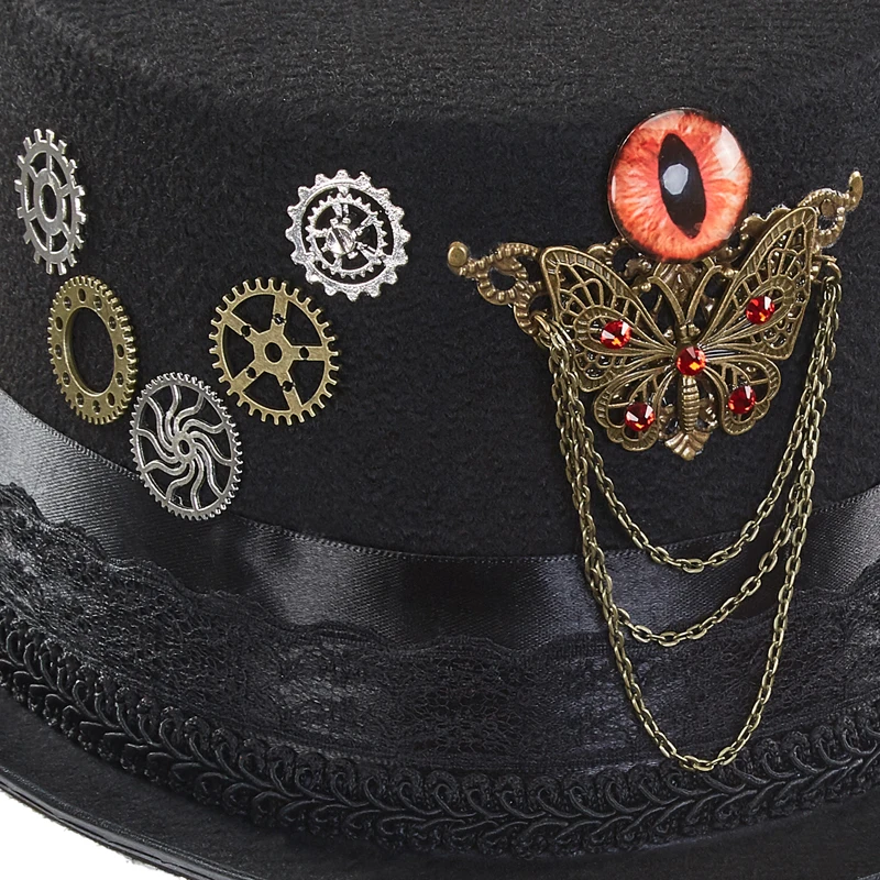 Retro Gothic Top Hat Men Women Lace Gears Evil Eye Chains Party Fedora Halloween Cosplay Fancy Dress Retro Gothic Top Hat Men Women Lace Gears Evil Eye Chains Party Fedora Halloween Cosplay Fancy Dress