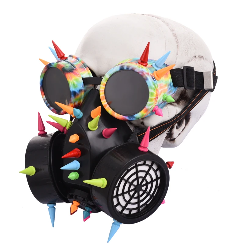 Retro Men Women Colorful Rivets Goggles Gas Mask for Cosplay Gothic Rock Spikes Glasses Respirator Masks Costumes Accessory Retro Men Women Colorful Rivets Goggles Gas Mask for Cosplay Gothic Rock Spikes Glasses Respirator Masks Costumes Accessory