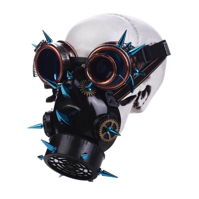 Retro Men Women Steampunk Blue Rivet Goggles Gas Mask for Cosplay Gothic Punk Rock Spikes Glasses Respirator Period Costumes Retro Men Women Steampunk Blue Rivet Goggles Gas Mask for Cosplay Gothic Punk Rock Spikes Glasses Respirator Period Costumes