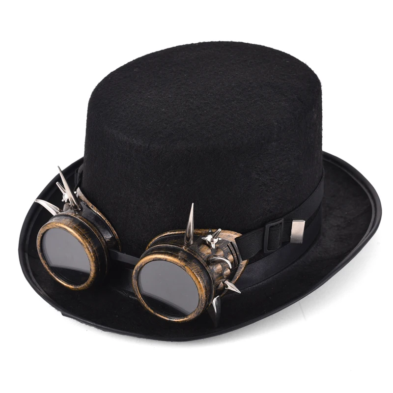 Retro Spikes Goggles Top Hat Punk Steampunk Lolita Cosplay Rivet Glasses Hat Fedoras Hat Goth Retro Spikes Goggles Top Hat Punk Steampunk Lolita Cosplay Rivet Glasses Hat Fedoras Hat Goth