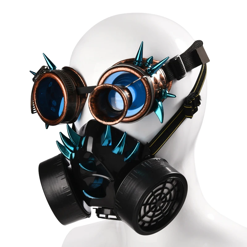 Steam Punk Retro Rivets Mask with Goggles Steampunk Cos Stage Props Personality Popular Mask Punk Blue Spikes Mask Steam Punk Retro Rivets Mask with Goggles Steampunk Cos Stage Props Personality Popular Mask Punk Blue Spikes Mask
