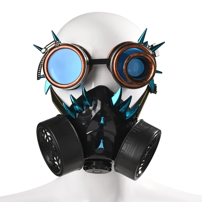 Steam Punk Retro Rivets Mask with Goggles Steampunk Cos Stage Props Personality Popular Mask Punk Blue Spikes Mask Steam Punk Retro Rivets Mask with Goggles Steampunk Cos Stage Props Personality Popular Mask Punk Blue Spikes Mask