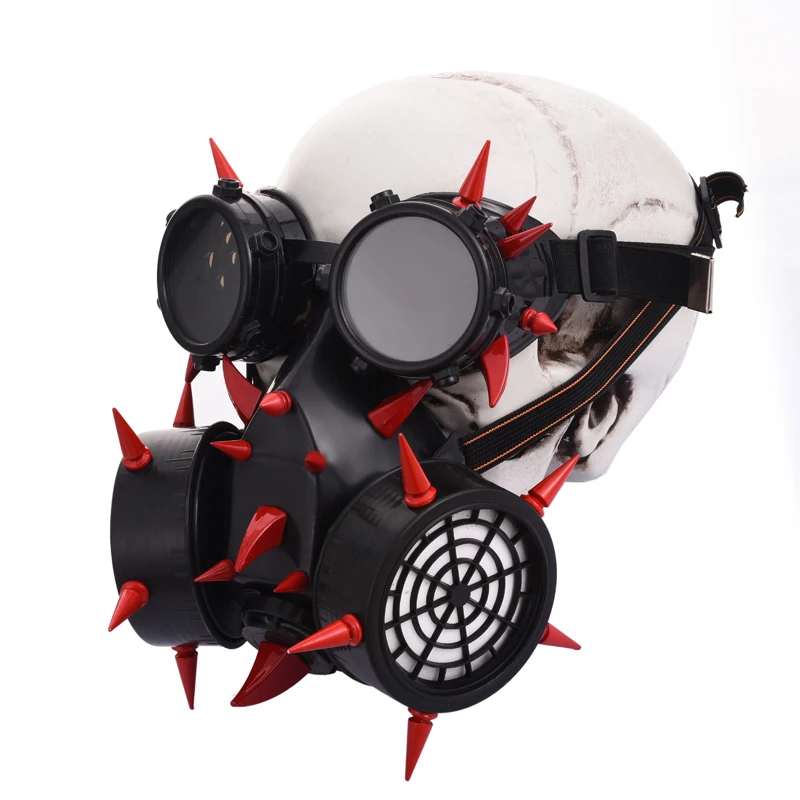 SteamPunk Burning Man Spikes Mask Red Rivets SteamPunk Burning Man Spikes Mask Red Rivets