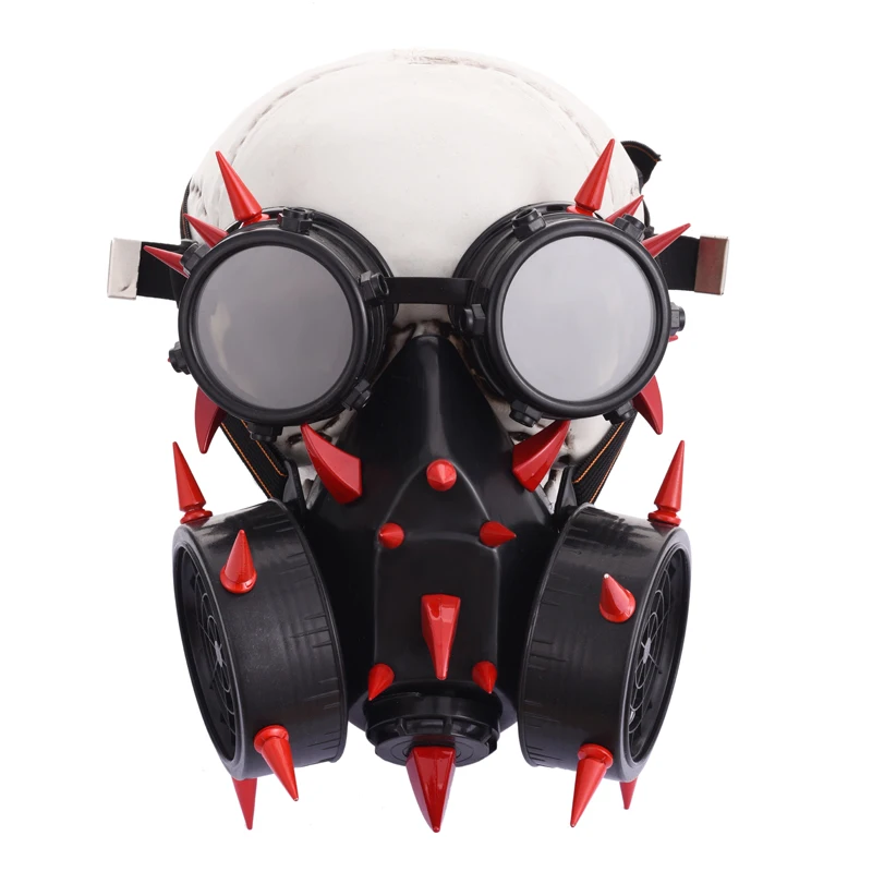 SteamPunk Burning Man Spikes Mask Red Rivets SteamPunk Burning Man Spikes Mask Red Rivets