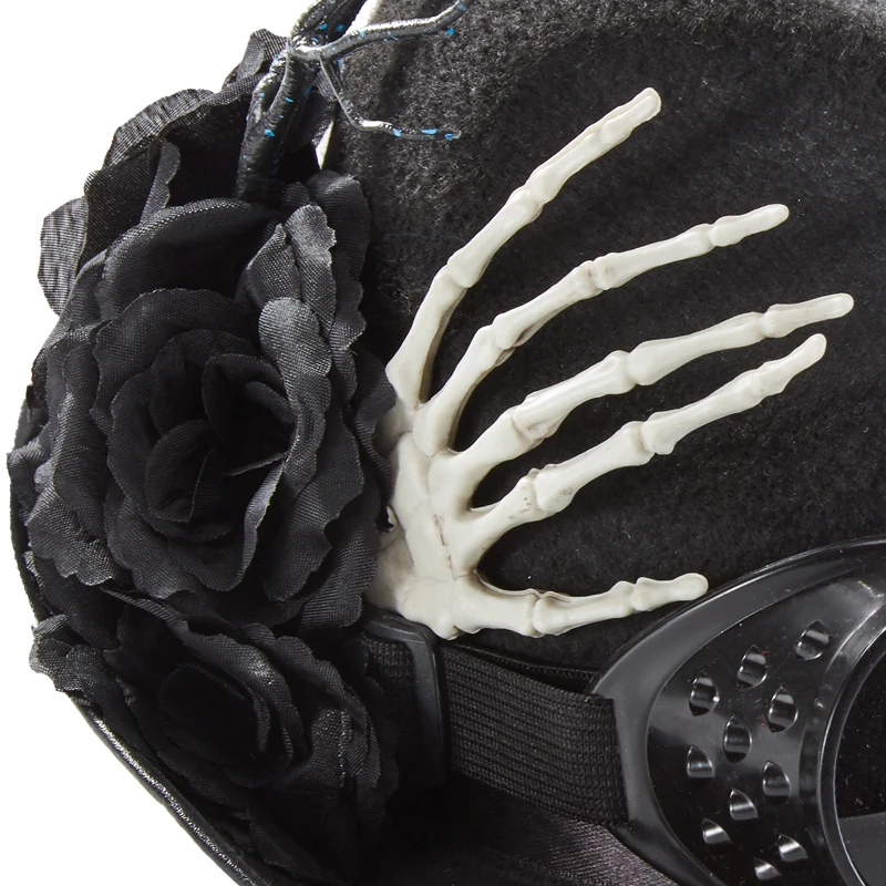 Steampunk Black Hat Retro Goggles Top Hat Skeleton Hand Decors Roses Fedora Hats for Halloween Party Steampunk Black Hat Retro Goggles Top Hat Skeleton Hand Decors Roses Fedora Hats for Halloween Party