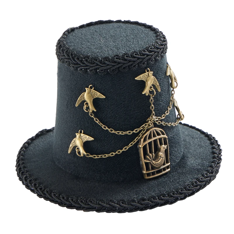 Steampunk Black Retro Mini Hat Gothic Lolita Birds Chain Hats Fascinator Party Photograph Party Decor Hat Hair Clip Steampunk Black Retro Mini Hat Gothic Lolita Birds Chain Hats Fascinator Party Photograph Party Decor Hat Hair Clip