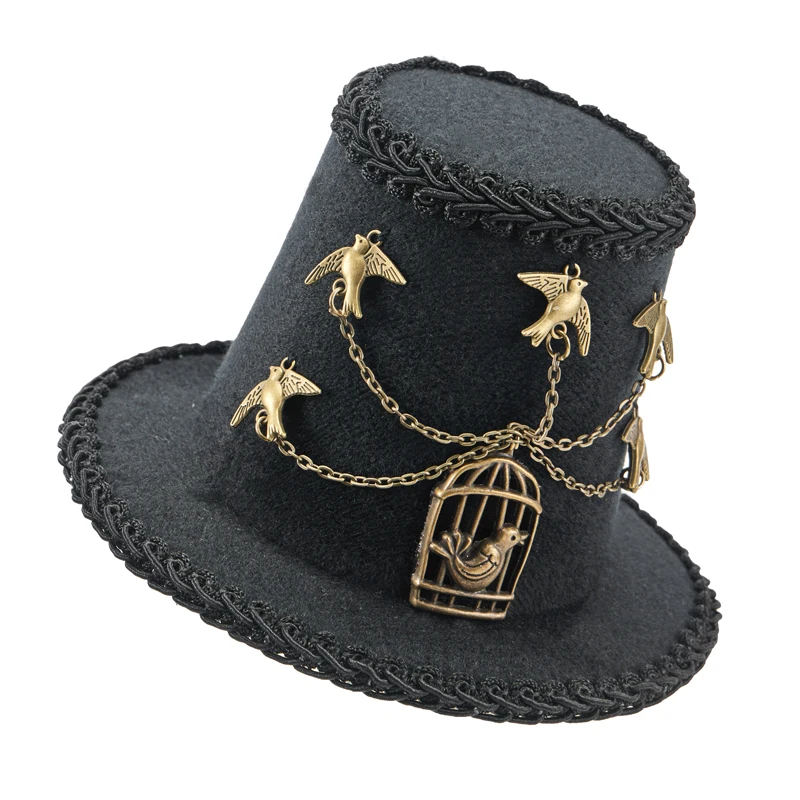Steampunk Black Retro Mini Hat Gothic Lolita Birds Chain Hats Fascinator Party Photograph Party Decor Hat Hair Clip Steampunk Black Retro Mini Hat Gothic Lolita Birds Chain Hats Fascinator Party Photograph Party Decor Hat Hair Clip