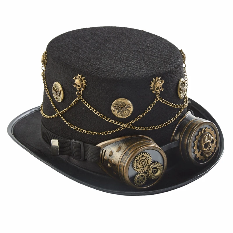 Steampunk Fedora Hat Vintage Retro Gears Chains Party Top Hat With Goggles Cosplay Halloweeen Decors Hair Accessories Steampunk Fedora Hat Vintage Retro Gears Chains Party Top Hat With Goggles Cosplay Halloweeen Decors Hair Accessories
