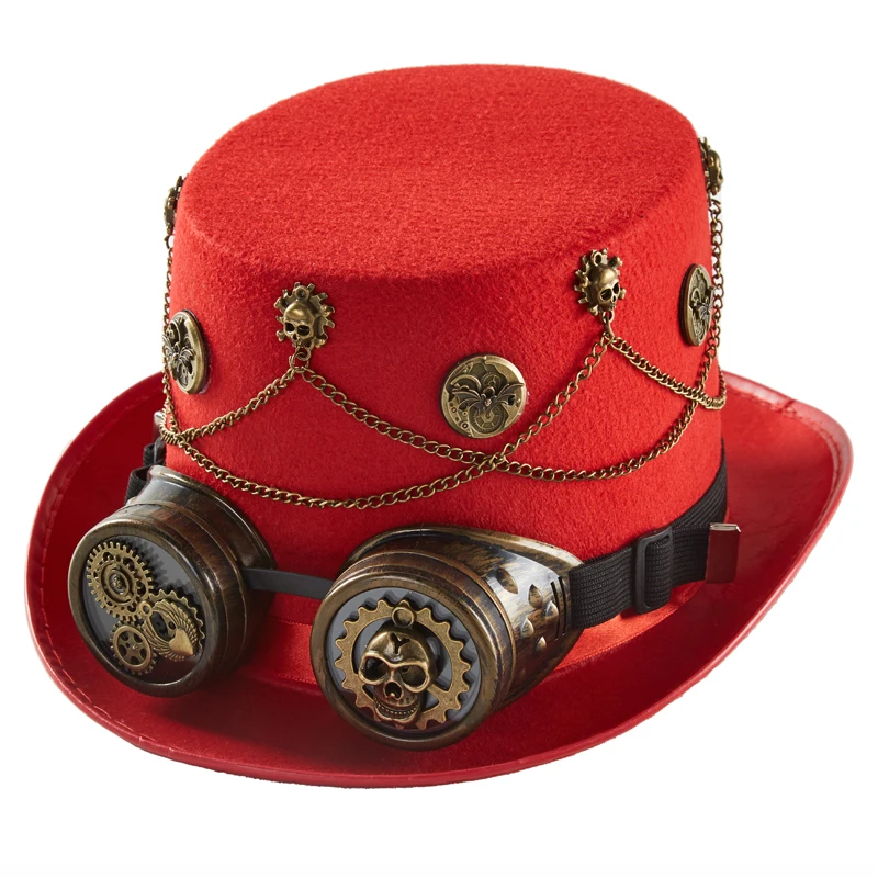 Steampunk Fedora Hat Vintage Retro Gears Chains Party Top Hat With Goggles Cosplay Halloweeen Decors Hair Accessories Steampunk Fedora Hat Vintage Retro Gears Chains Party Top Hat With Goggles Cosplay Halloweeen Decors Hair Accessories