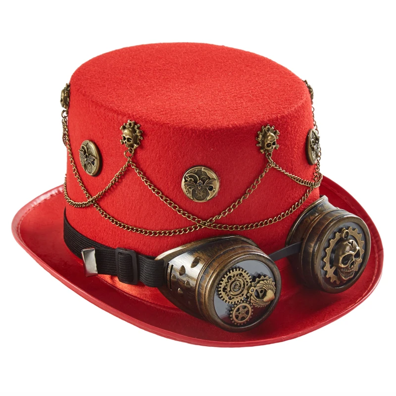 Steampunk Fedora Hat Vintage Retro Gears Chains Party Top Hat With Goggles Cosplay Halloweeen Decors Hair Accessories Steampunk Fedora Hat Vintage Retro Gears Chains Party Top Hat With Goggles Cosplay Halloweeen Decors Hair Accessories
