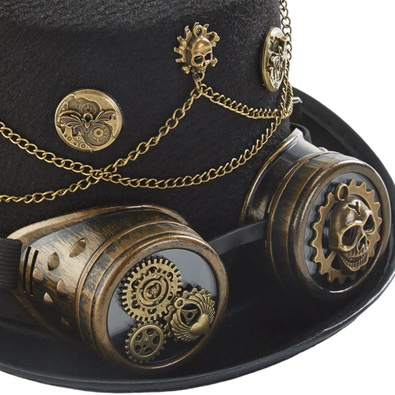 Steampunk Fedora Hat Vintage Retro Gears Chains Party Top Hat With Goggles Cosplay Halloweeen Decors Hair Accessories Steampunk Fedora Hat Vintage Retro Gears Chains Party Top Hat With Goggles Cosplay Halloweeen Decors Hair Accessories
