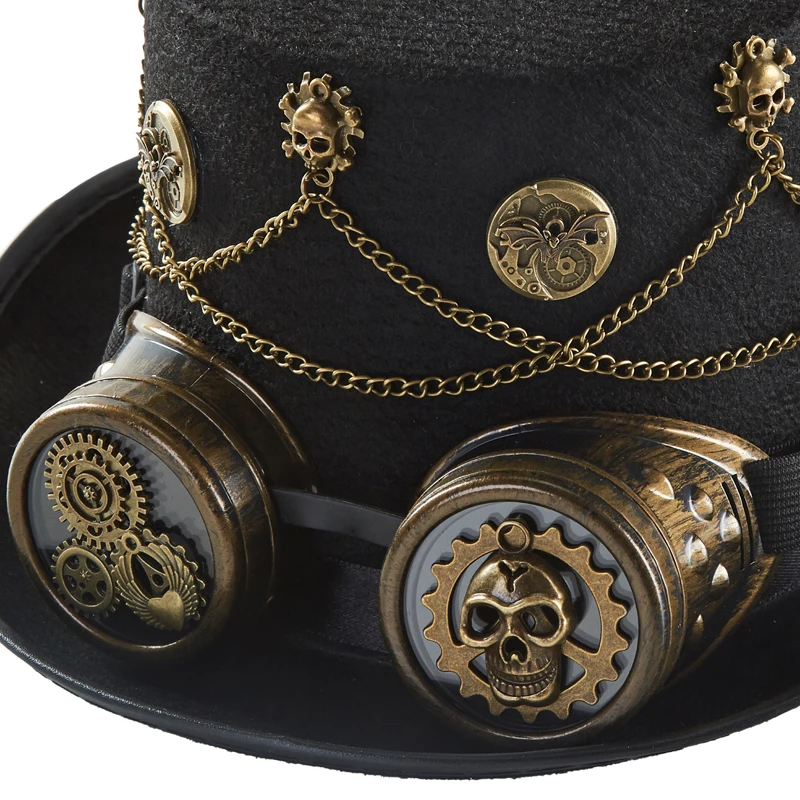 Steampunk Fedora Hat Vintage Retro Gears Chains Party Top Hat With Goggles Cosplay Halloweeen Decors Hair Accessories Steampunk Fedora Hat Vintage Retro Gears Chains Party Top Hat With Goggles Cosplay Halloweeen Decors Hair Accessories